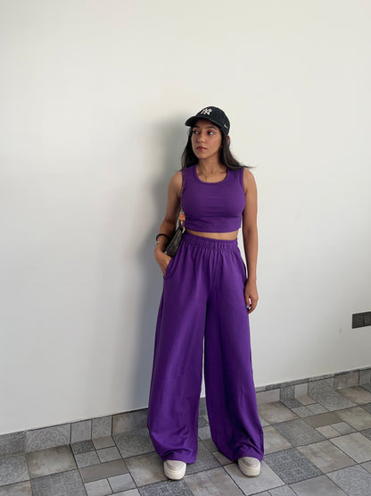 Dark Purple Sleeve-Less Terry Set