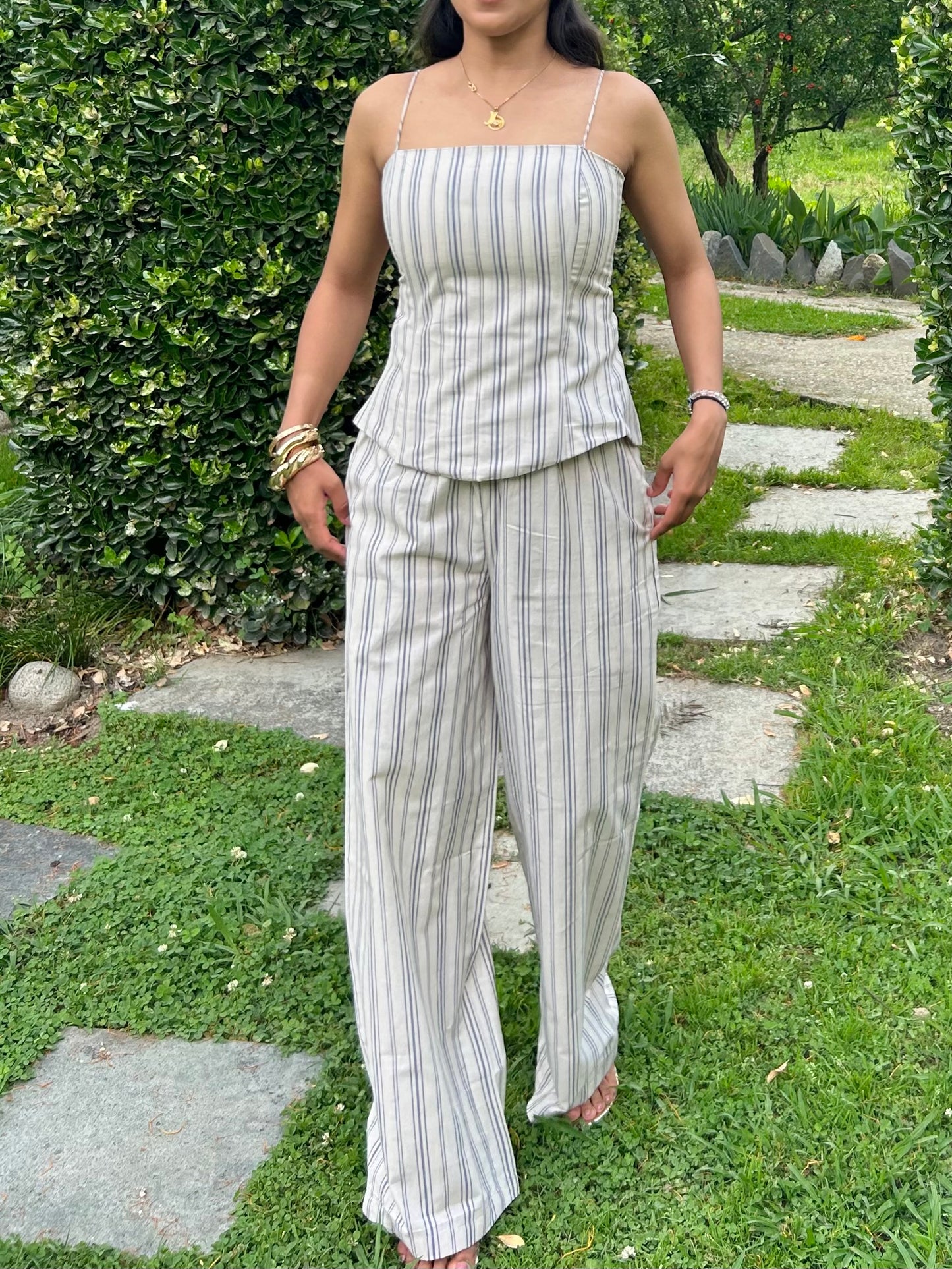 Stripes Cotton Boned Corset Set