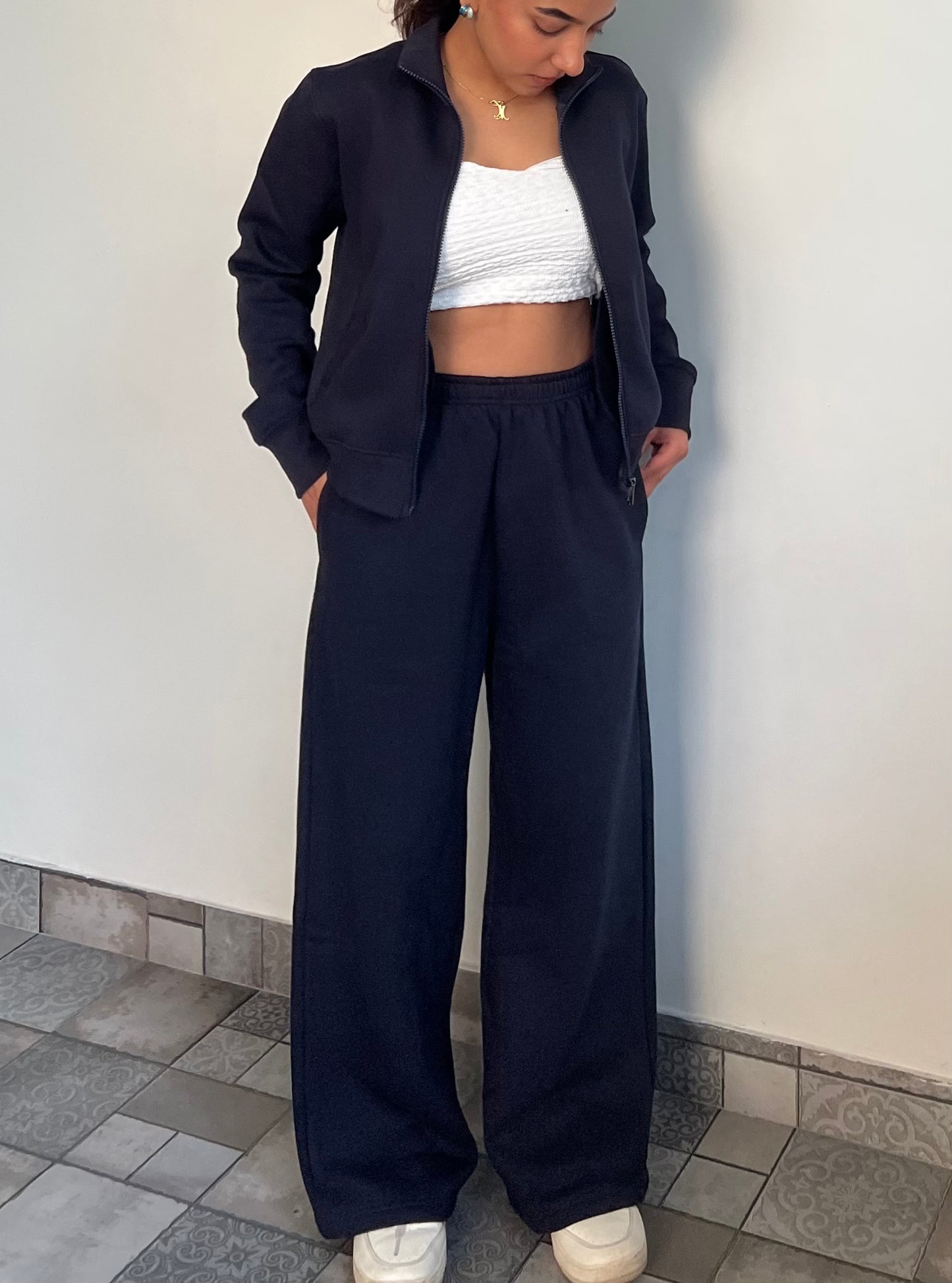 Fleece Navy Blue Zipper & Fleece Pants SET