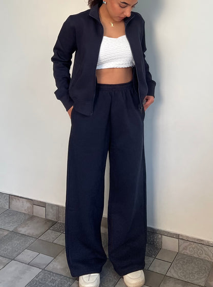 Fleece Navy Blue Zipper & Fleece Pants SET