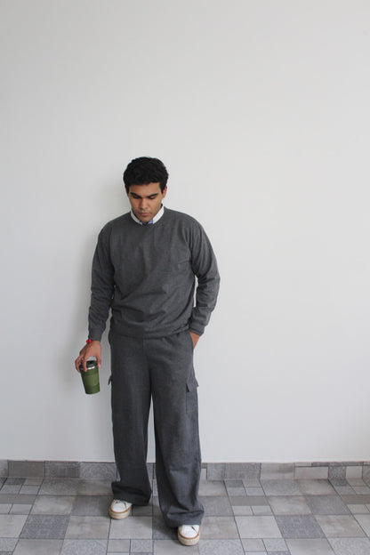 Cotton Fleece Sweatshirt Grey Melange Unisex Set
