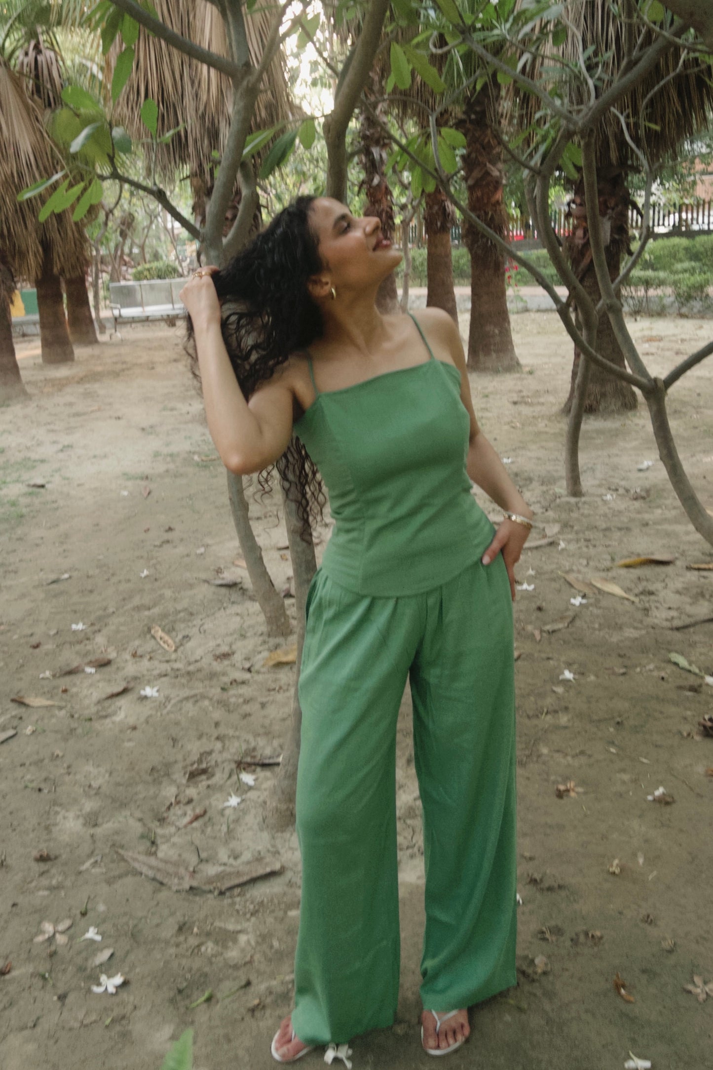 Sage Green Pure Cotton Boned Corset Top & Pants Set