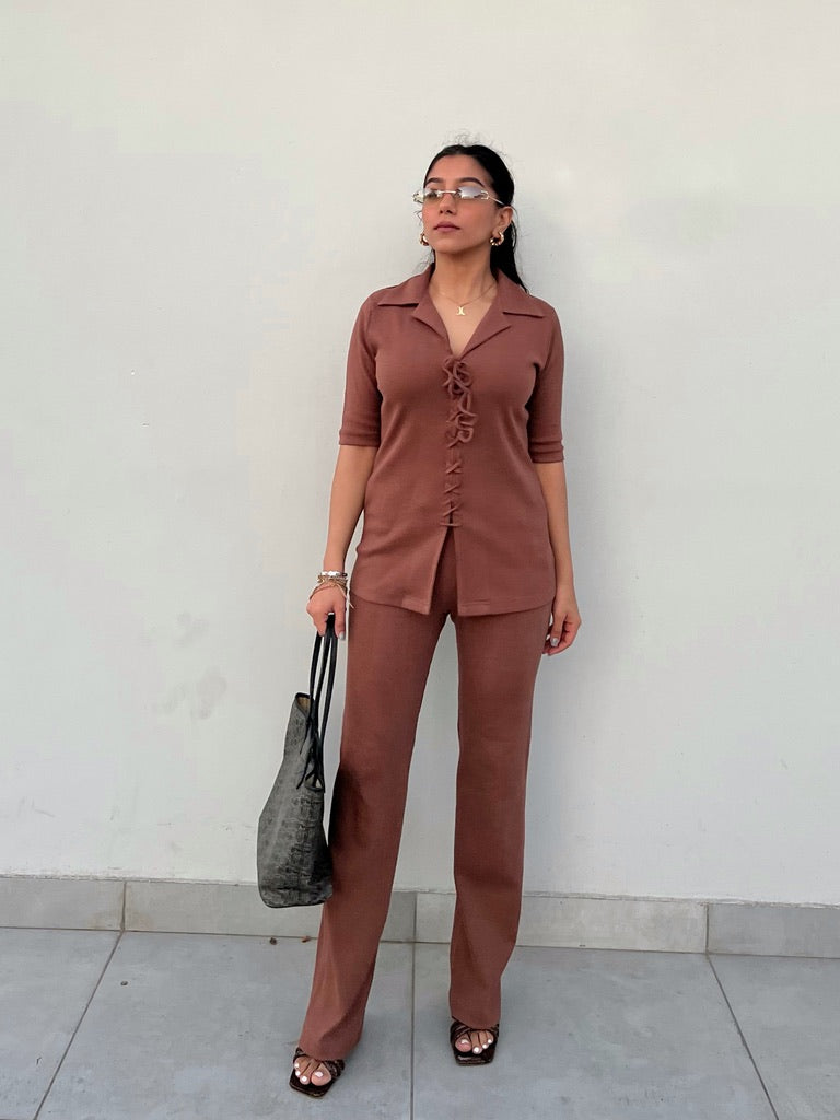 Brown Rib Long Co-ord