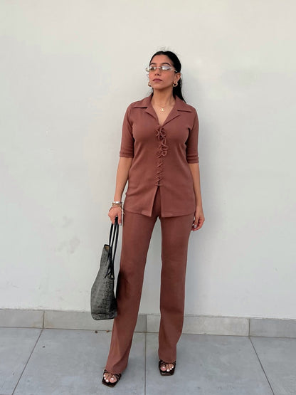 Brown Rib Long Co-ord