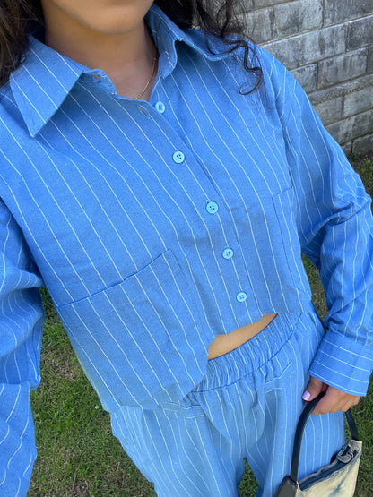 Stripes boxer crop shirt set