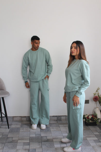 Cotton Fleece Stone Blue Sweatshirt Unisex Set