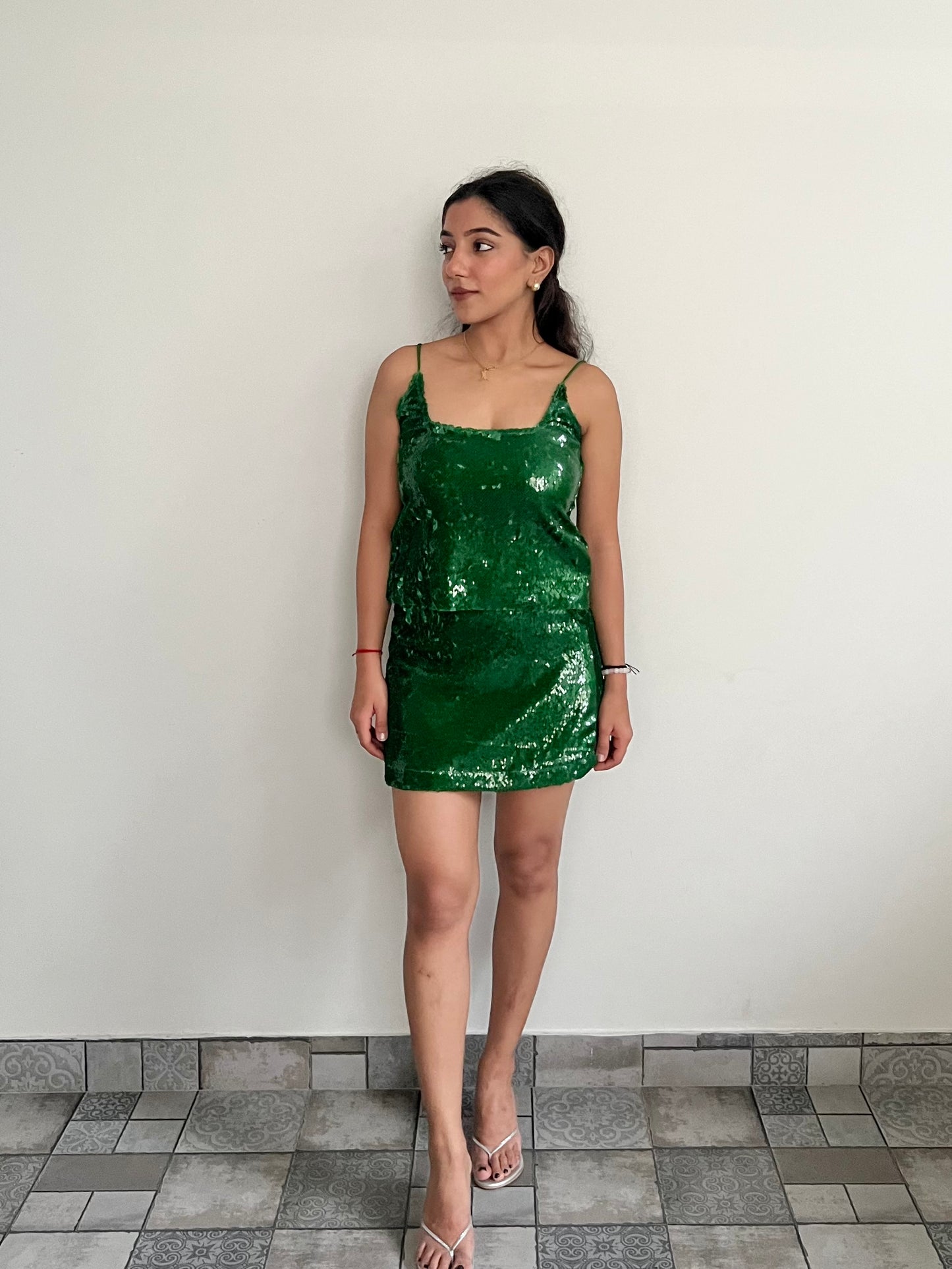 Emerald Green Water Sequin Skirt & Top SET