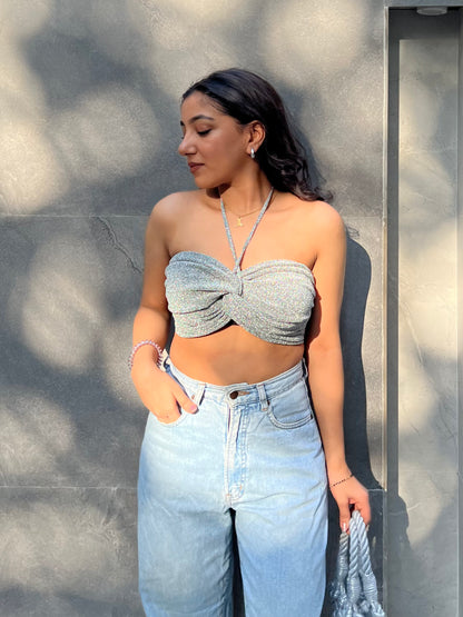 Silver Cotton Shimmer Halter Top