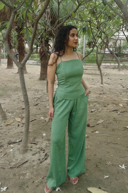 Sage Green Pure Cotton Boned Corset Top & Pants Set
