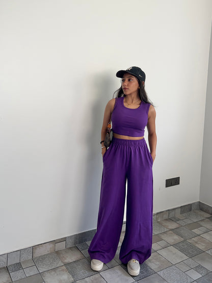 Dark Purple Sleeve-Less Terry Set