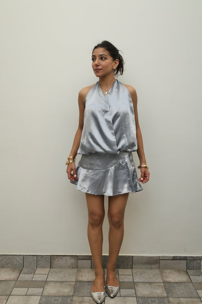 Subtle Silver Luxe Satin SKORT Set