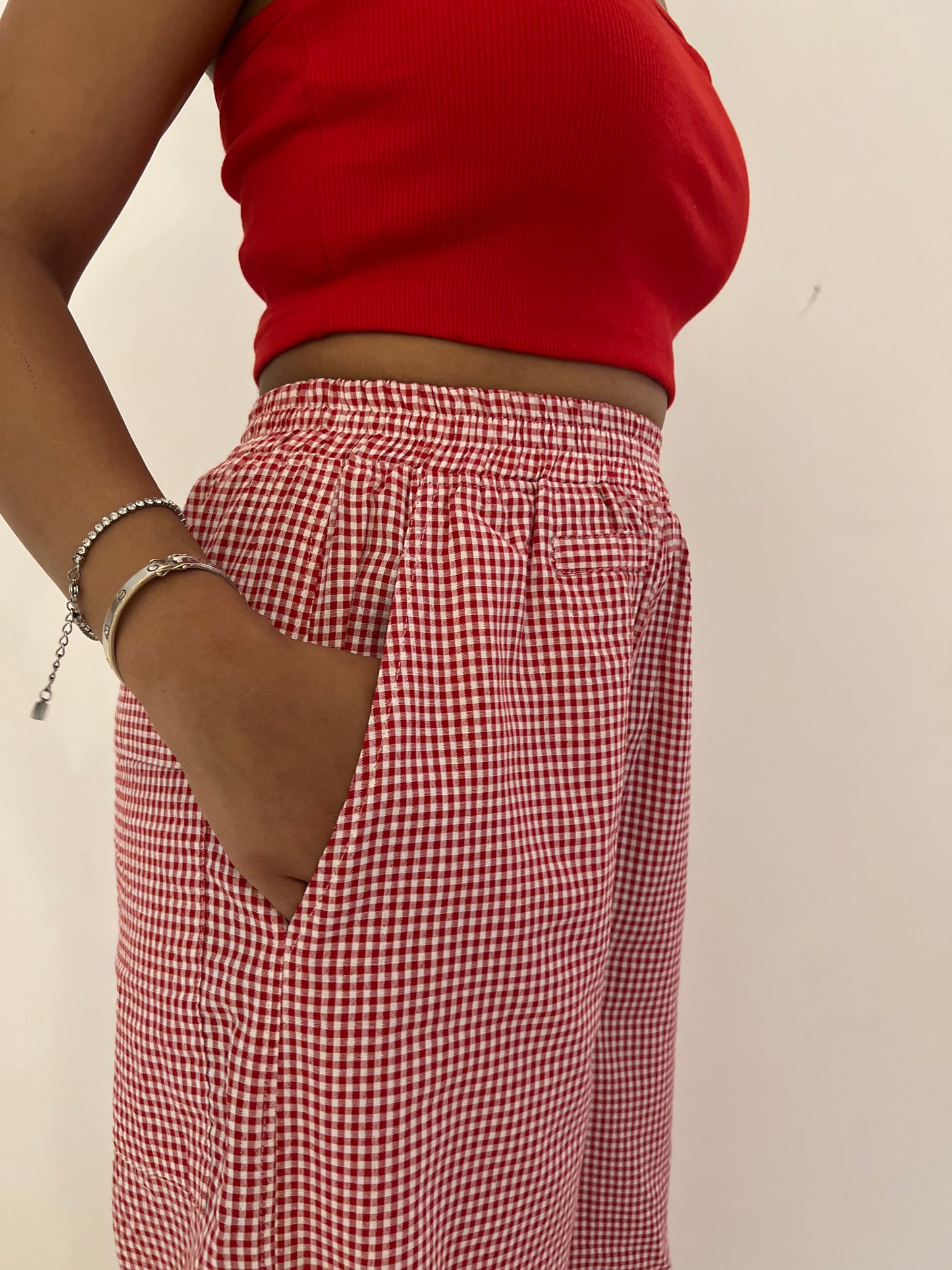 Red Tube Gingham Pant Set