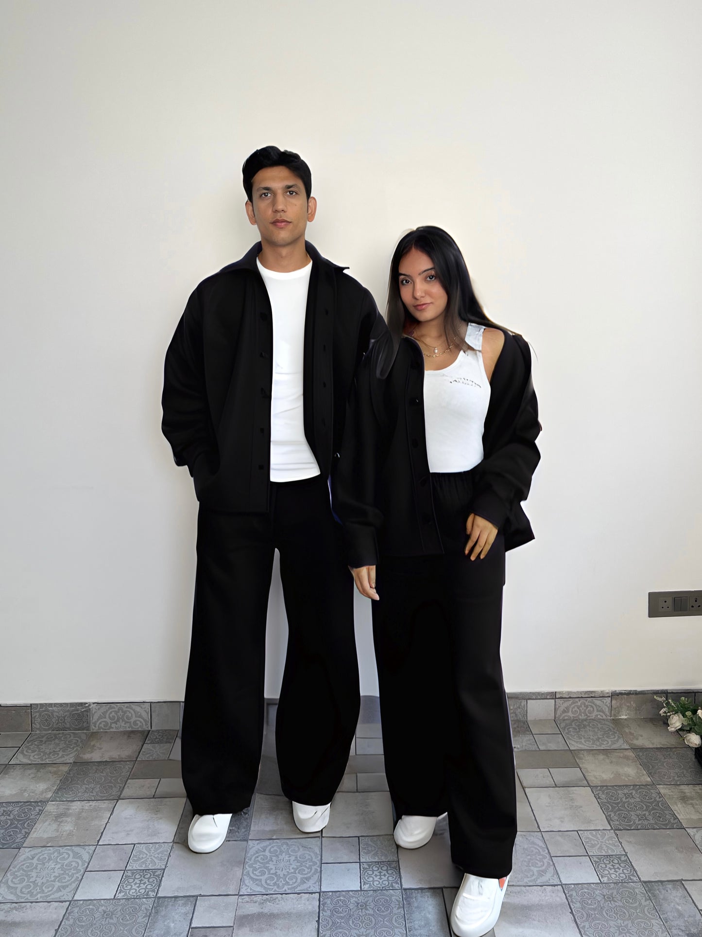 Cotton fleece black unisex coord ( medium warmth)