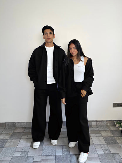 Cotton fleece black unisex coord ( medium warmth)