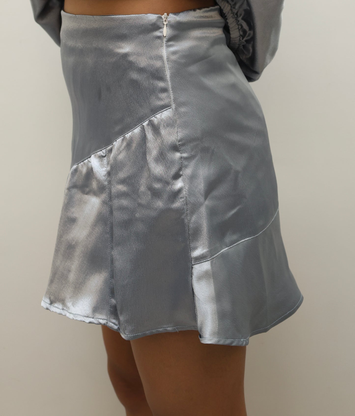 Subtle Silver Luxe Satin SKORT Set