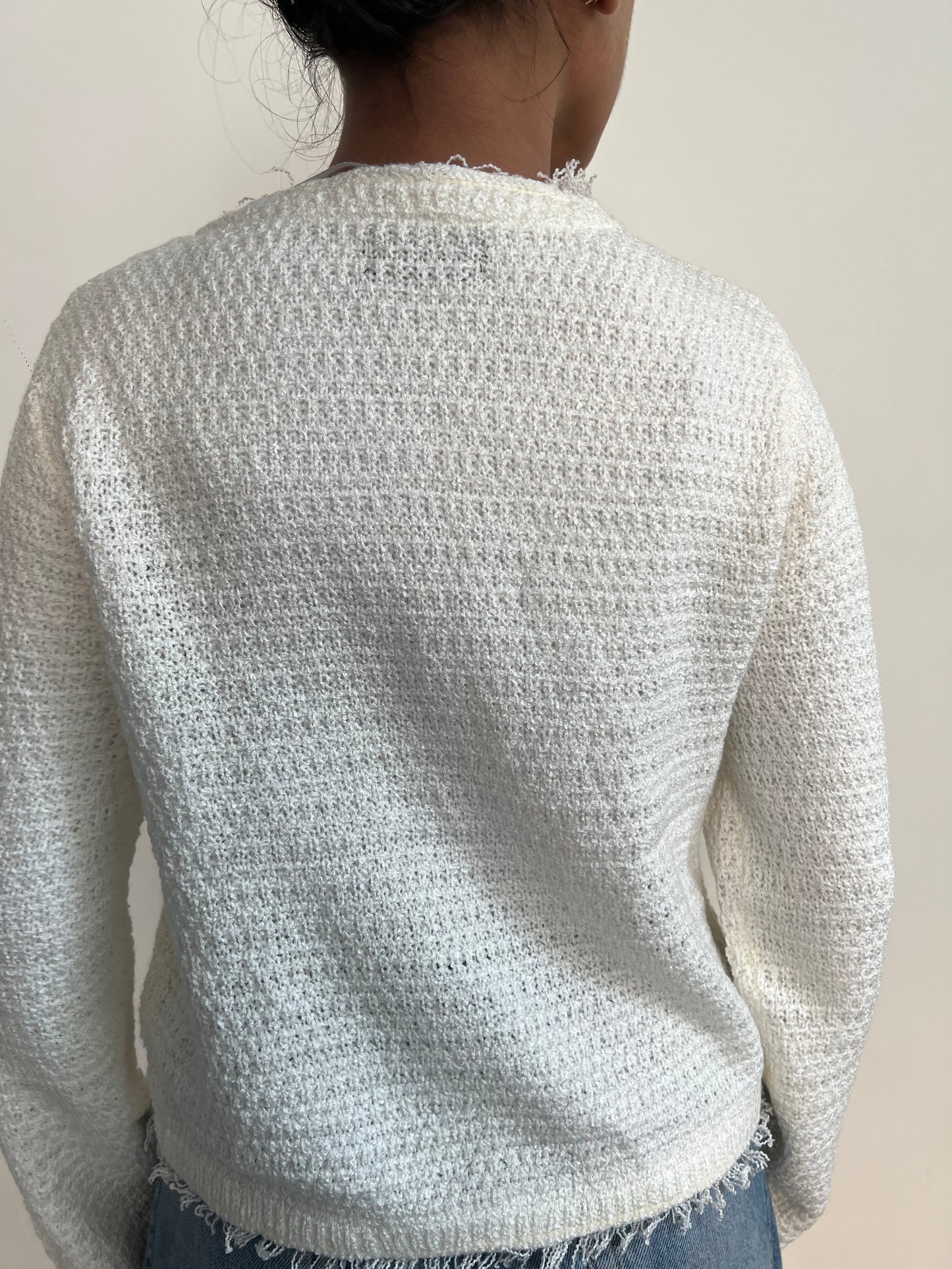 Cozy Woollen Sweater with Metallic Details WHITE