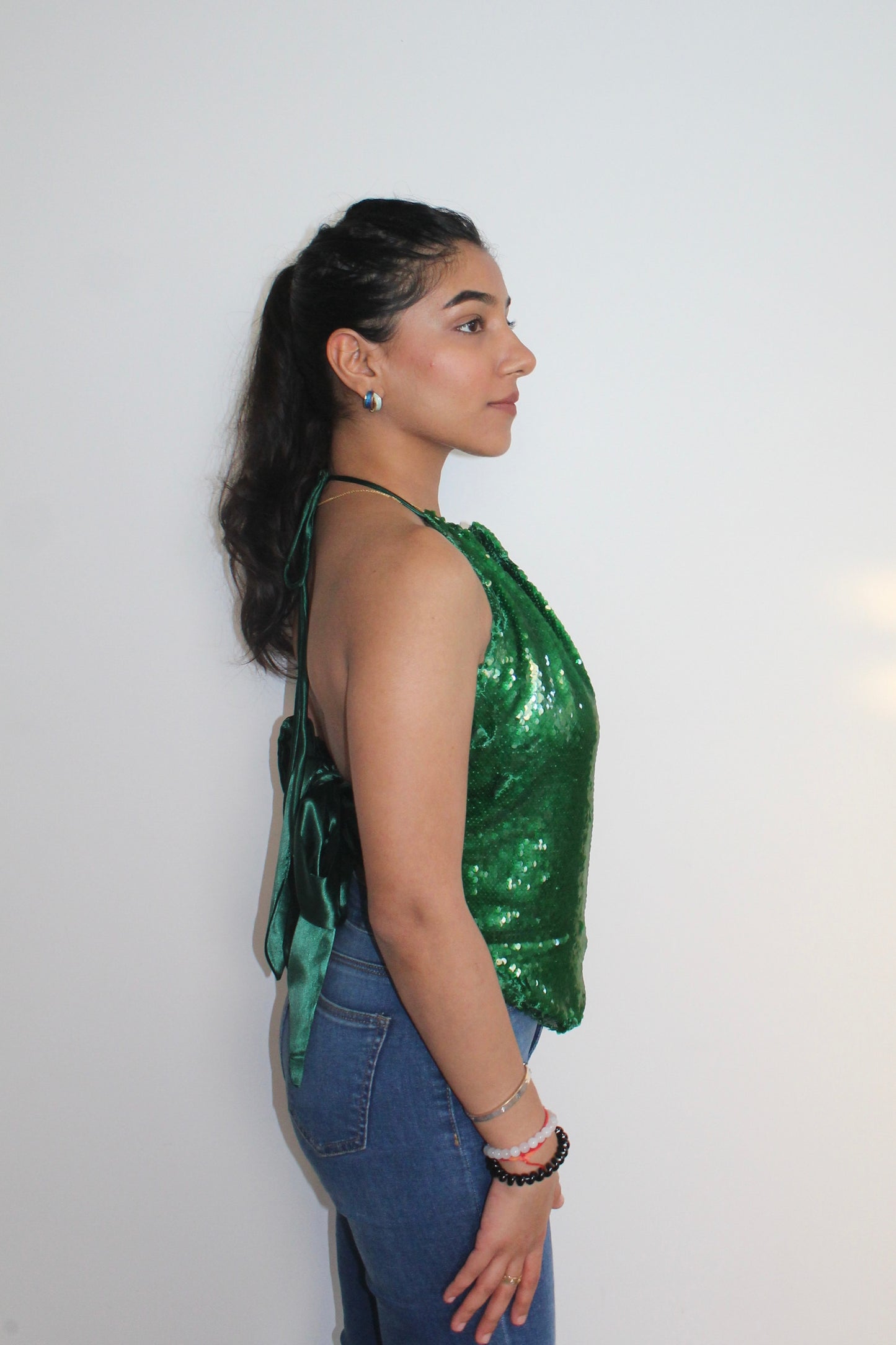 Emerald Water Sequin Tie up Top