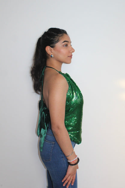 Emerald Water Sequin Tie up Top