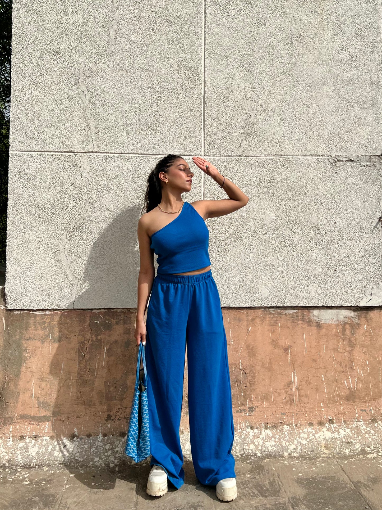 Electric blue French Terry One Shoulder Set