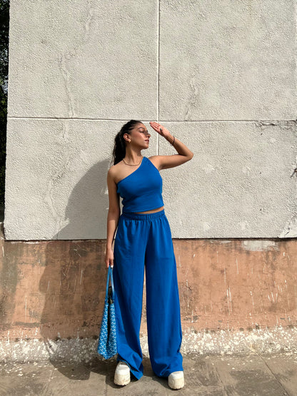 Electric blue French Terry One Shoulder Set
