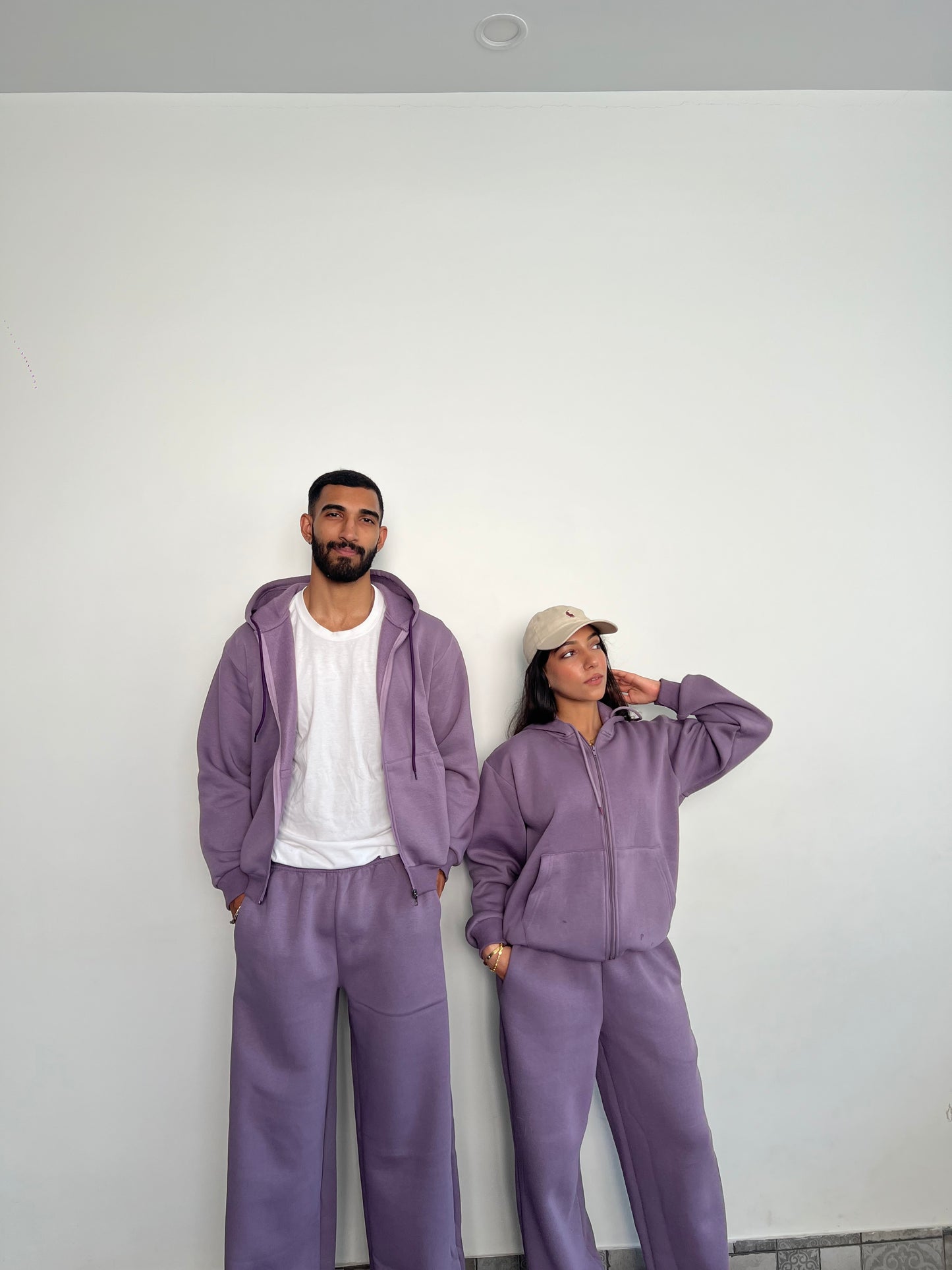 Unisex Light Mauve Zipper Hoodie Cotton Fleece SET (High Warmth)