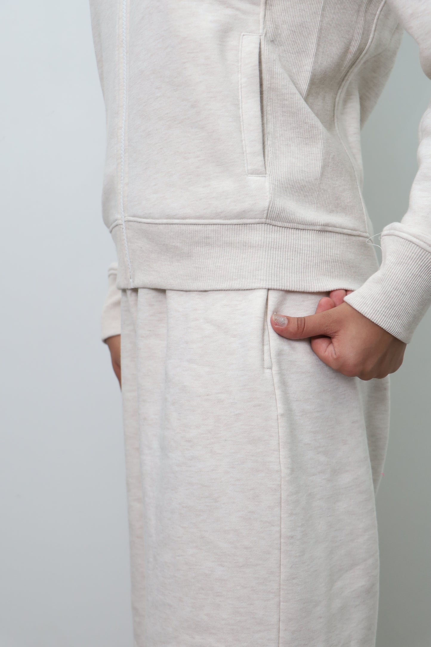 Fleece Grey Melange Zipper & Fleece Pants SET