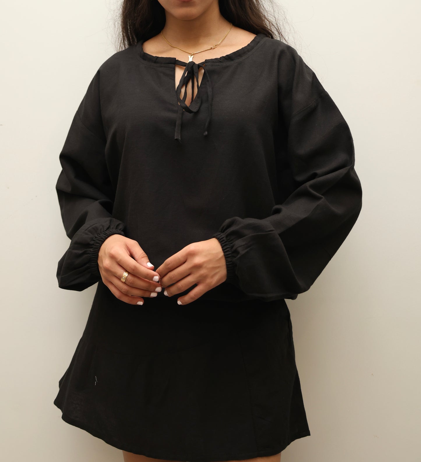 Black Cotton Linen Blend SKORT Set