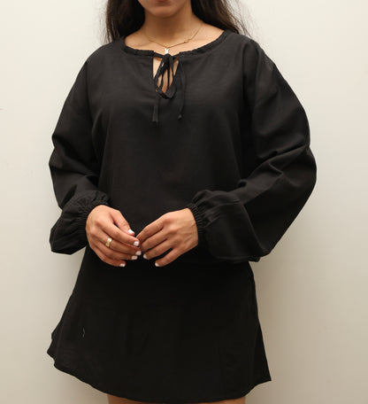 Black Cotton Linen Blend SKORT Set