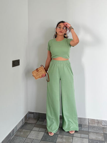 Mint Green  French Terry Half Sleeves Set