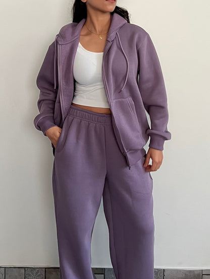 Unisex Light Mauve Zipper Hoodie Cotton Fleece SET (High Warmth)