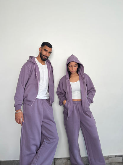 Unisex Light Mauve Zipper Hoodie Cotton Fleece SET (High Warmth)