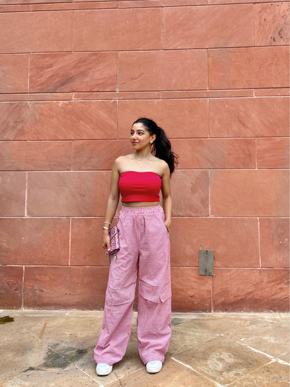 Red Tube Gingham Pant Set