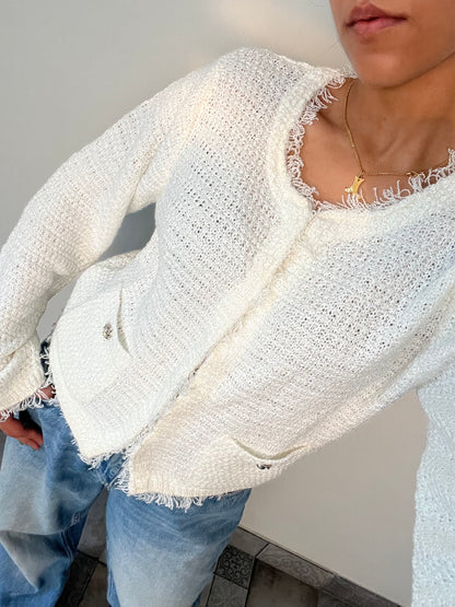 Cozy Woollen Sweater with Metallic Details WHITE