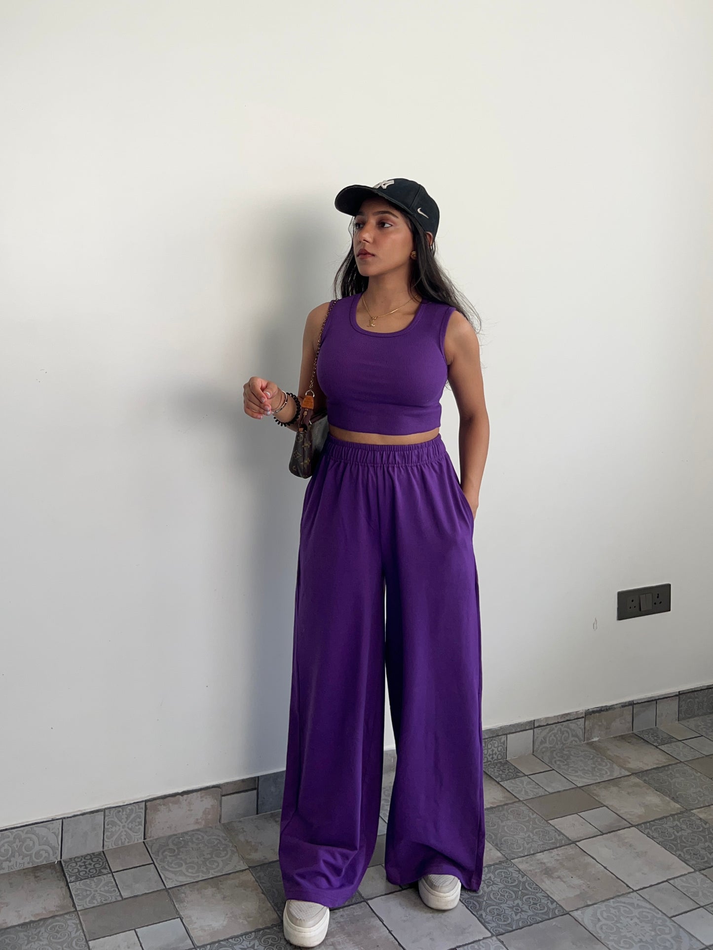 Dark Purple Sleeve-Less Terry Set
