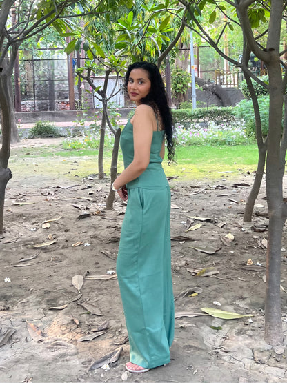 Sage Green Pure Cotton Boned Corset Top & Pants Set