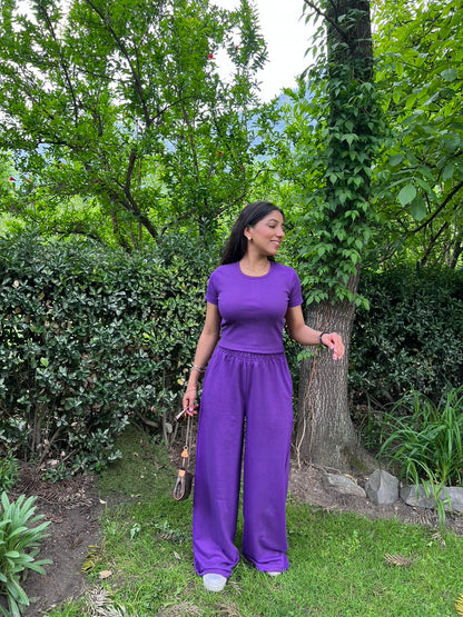 Dark Purple Half Sleeves Terry Set