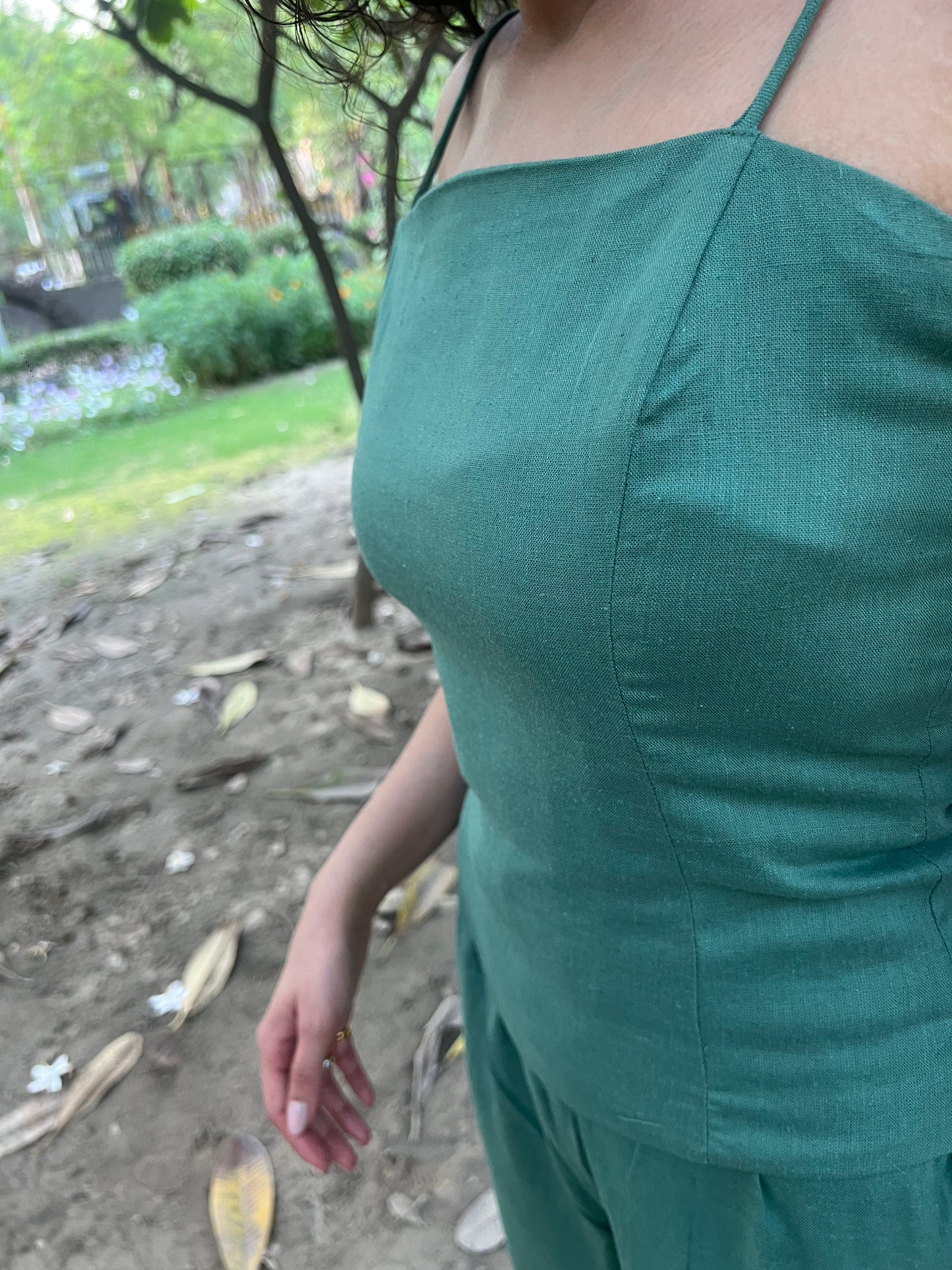 Sage Green Pure Cotton Boned Corset Top & Pants Set