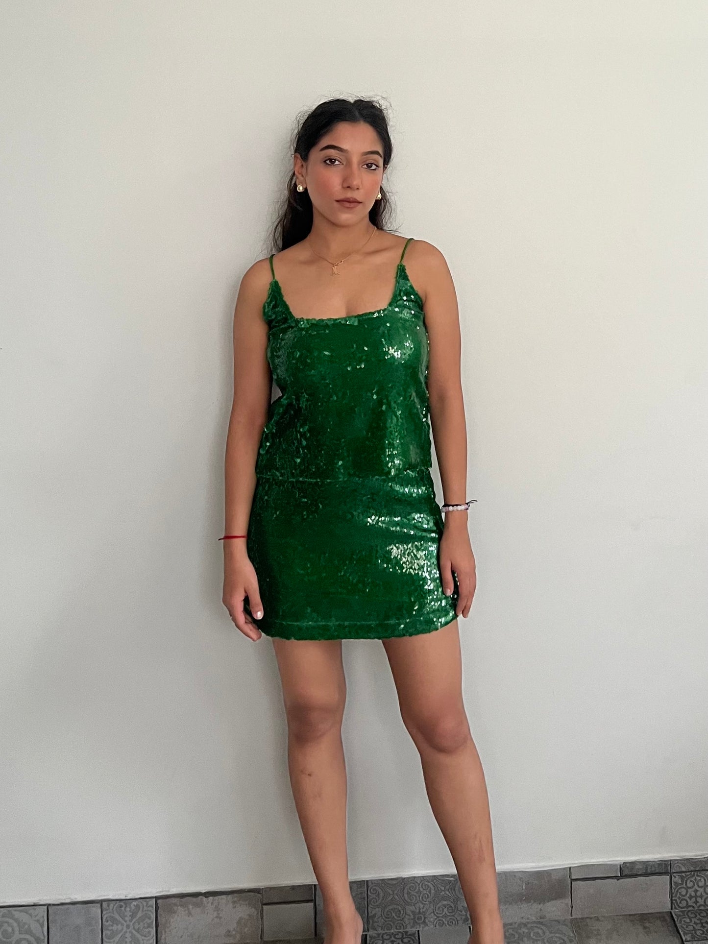 Emerald Green Water Sequin Skirt & Top SET