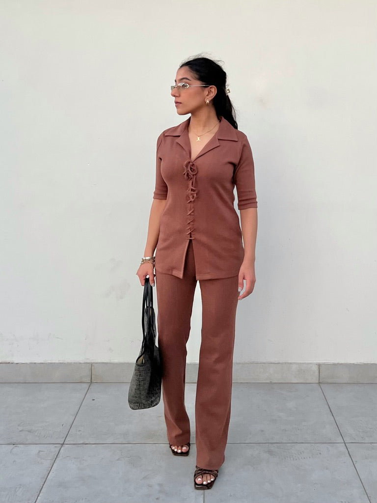 Brown Rib Long Co-ord
