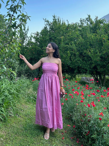 Tube Pink Smocking Cotton Blend Dress