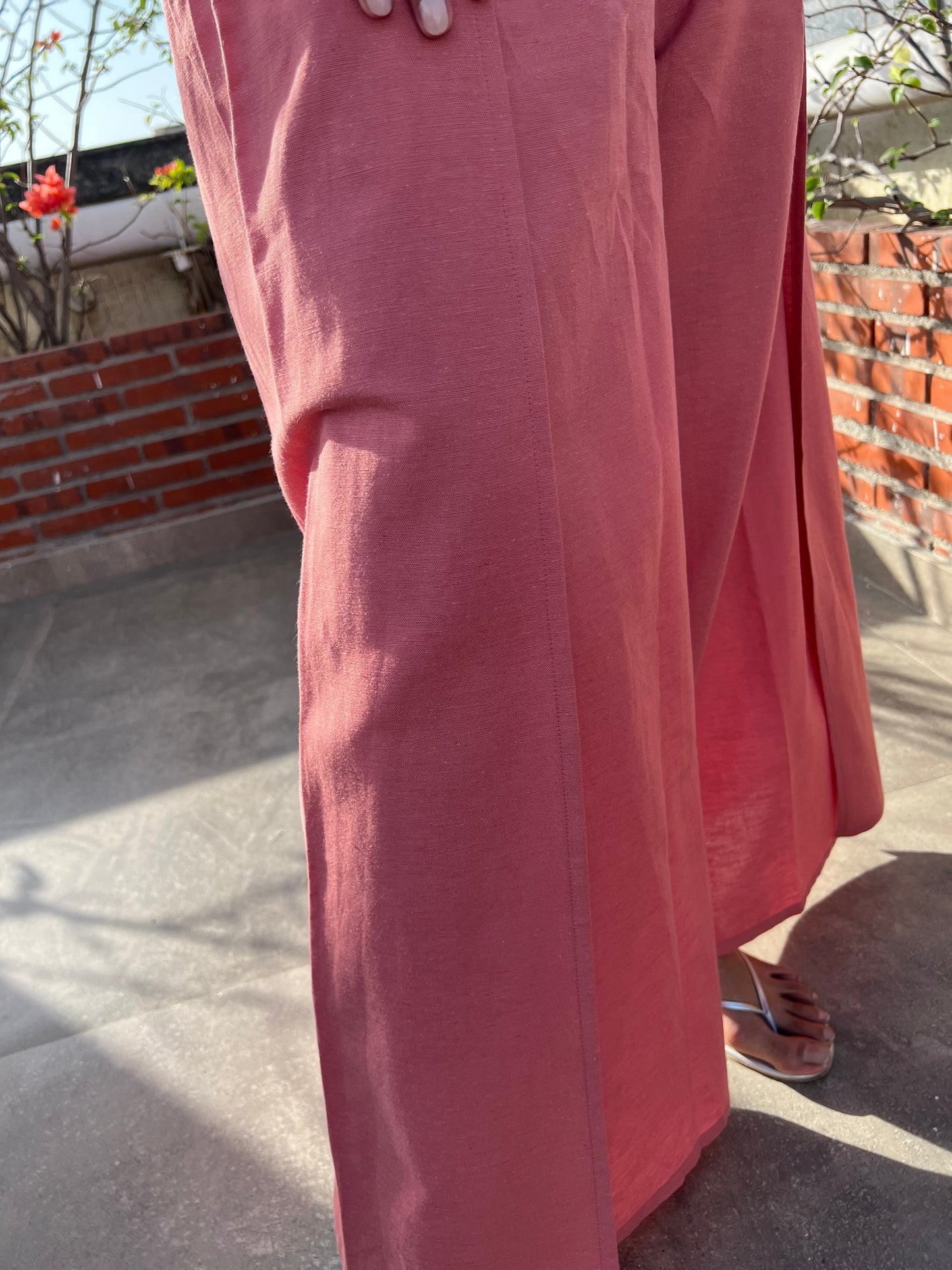 Dusty Rose Cotton Linen Draped Top & Pants Set