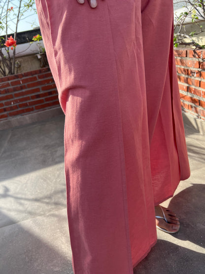 Dusty Rose Cotton Linen Draped Top & Pants Set