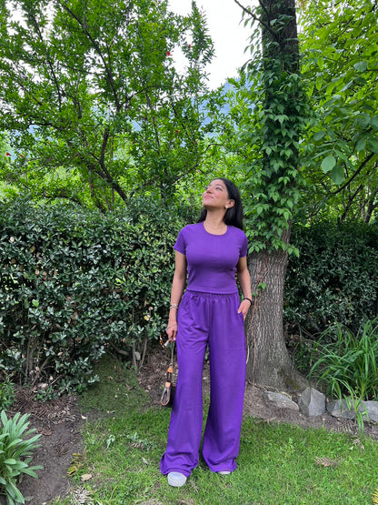 Dark Purple Half Sleeves Terry Set