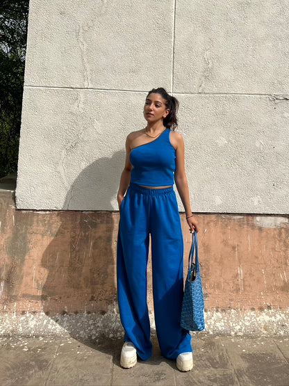 Electric blue French Terry One Shoulder Set