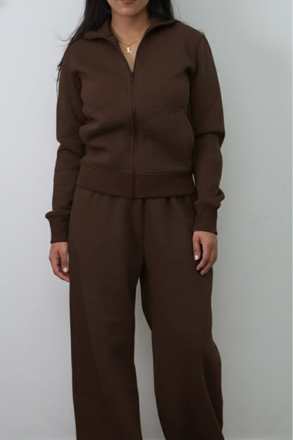 Brown Zipper Jacket Cotton Fleece SET