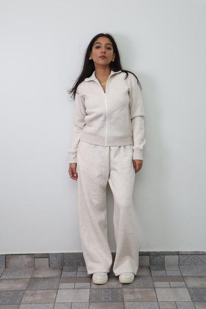 Fleece Grey Melange Zipper & Fleece Pants SET