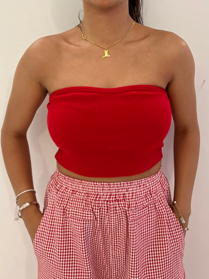 Red Tube Gingham Pant Set
