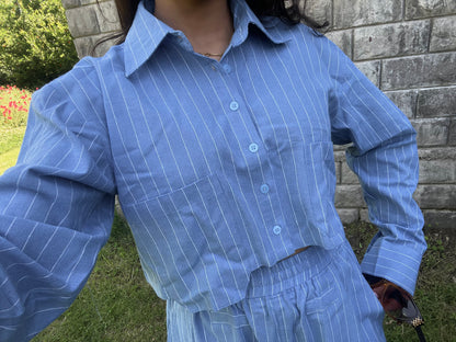 Stripes boxer crop shirt set