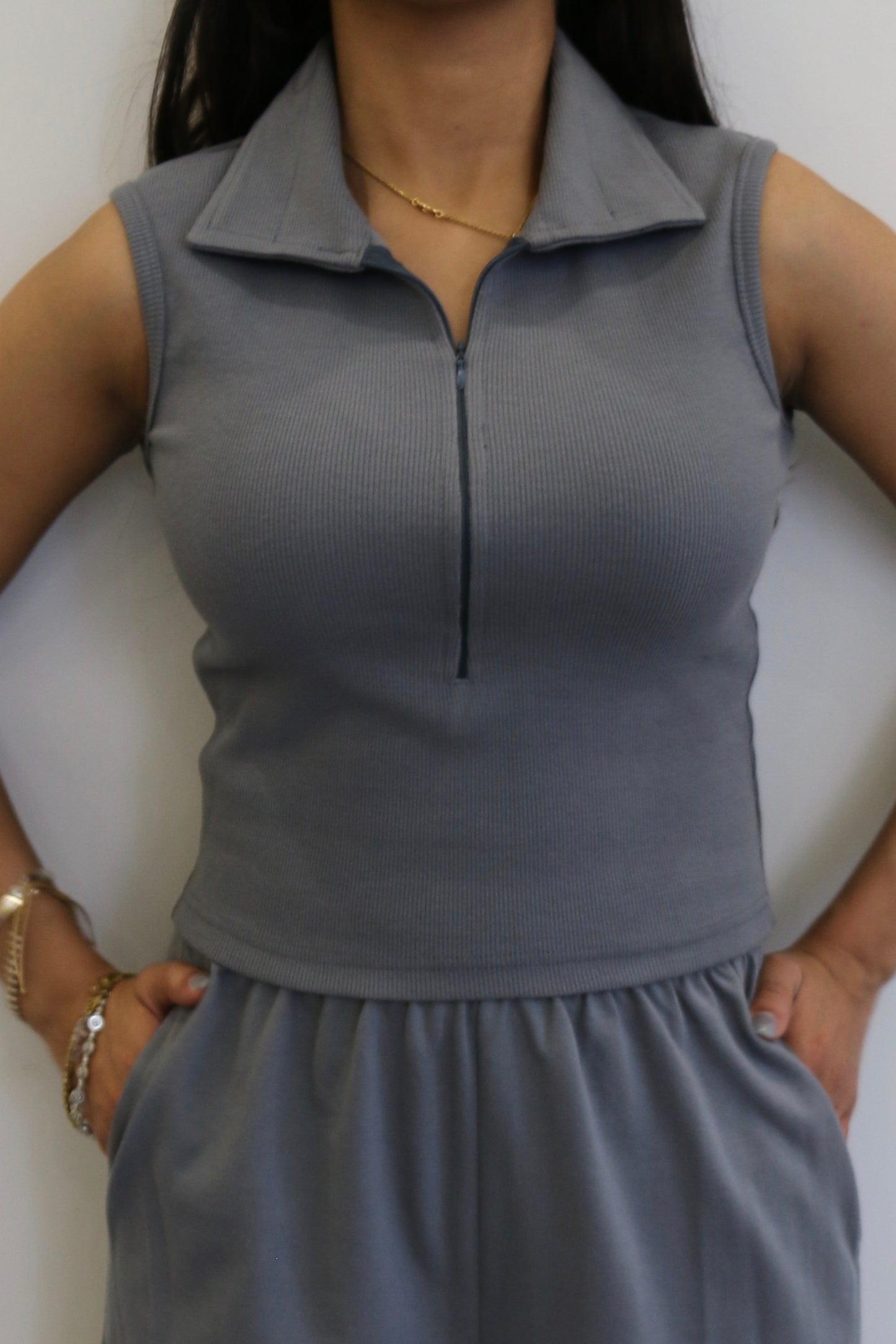 Grey Sleeveless French Terry Cargo Co-ord