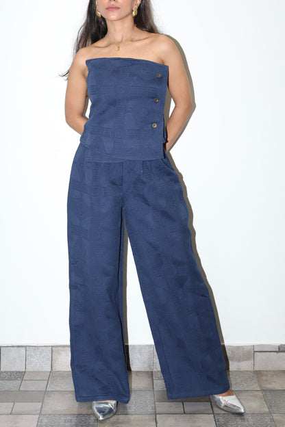 Lightweight Jacquard Strapless Corset Barrel Pant Set